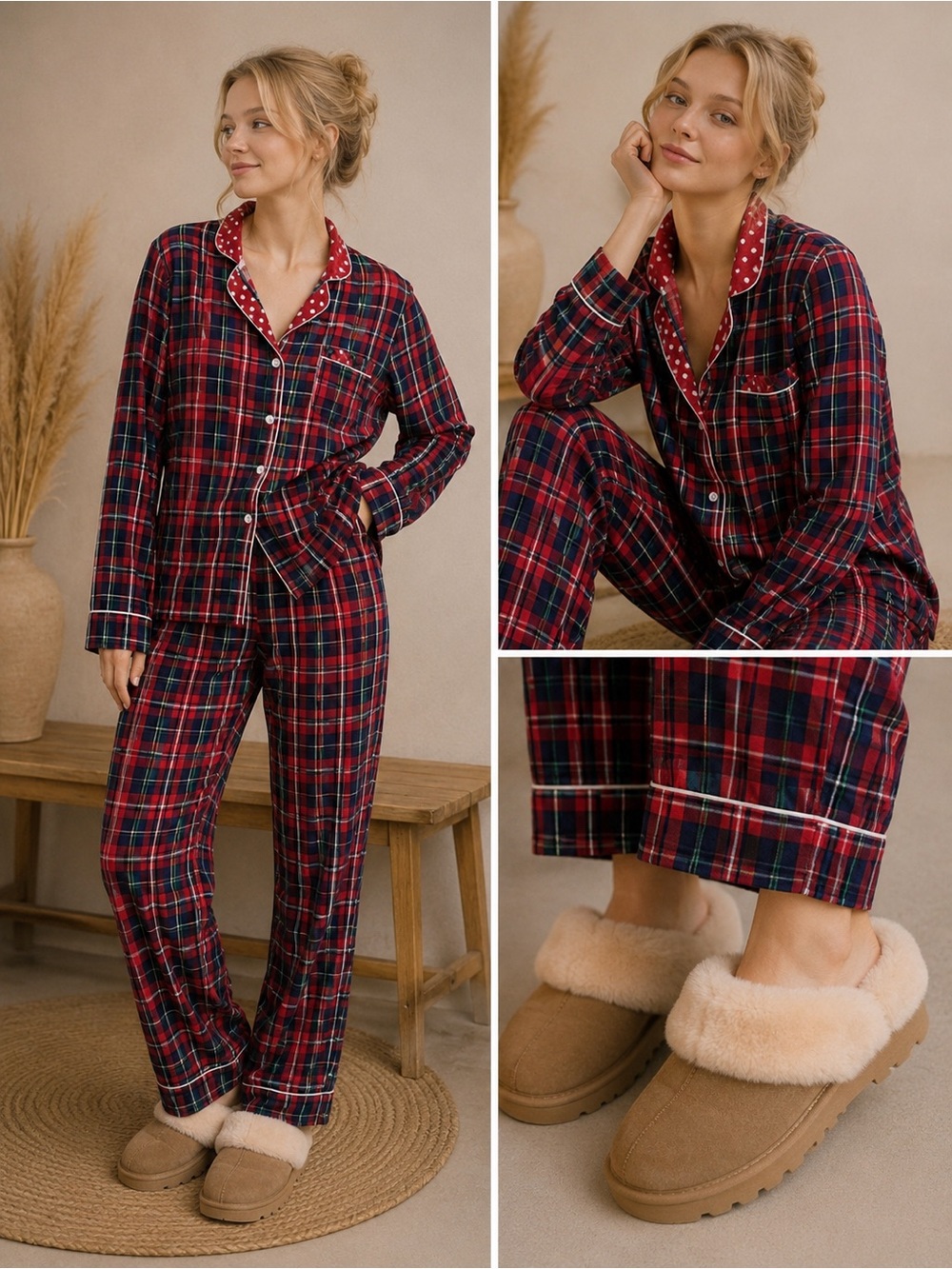 Victoria's Secret Red and Green Pajama Set Cozy Flannel